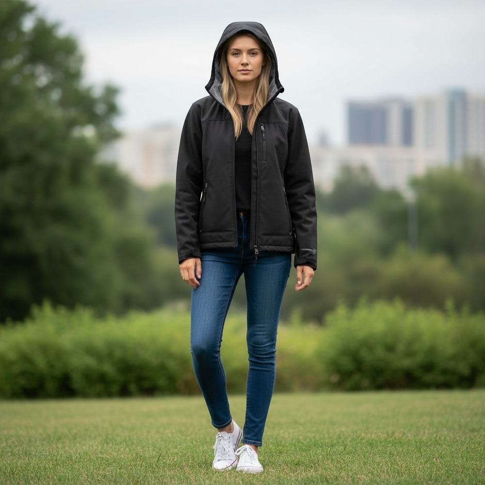 Free Country Womens Black Softshell Faux Fur Lined Hooded Jacket XX-Large
